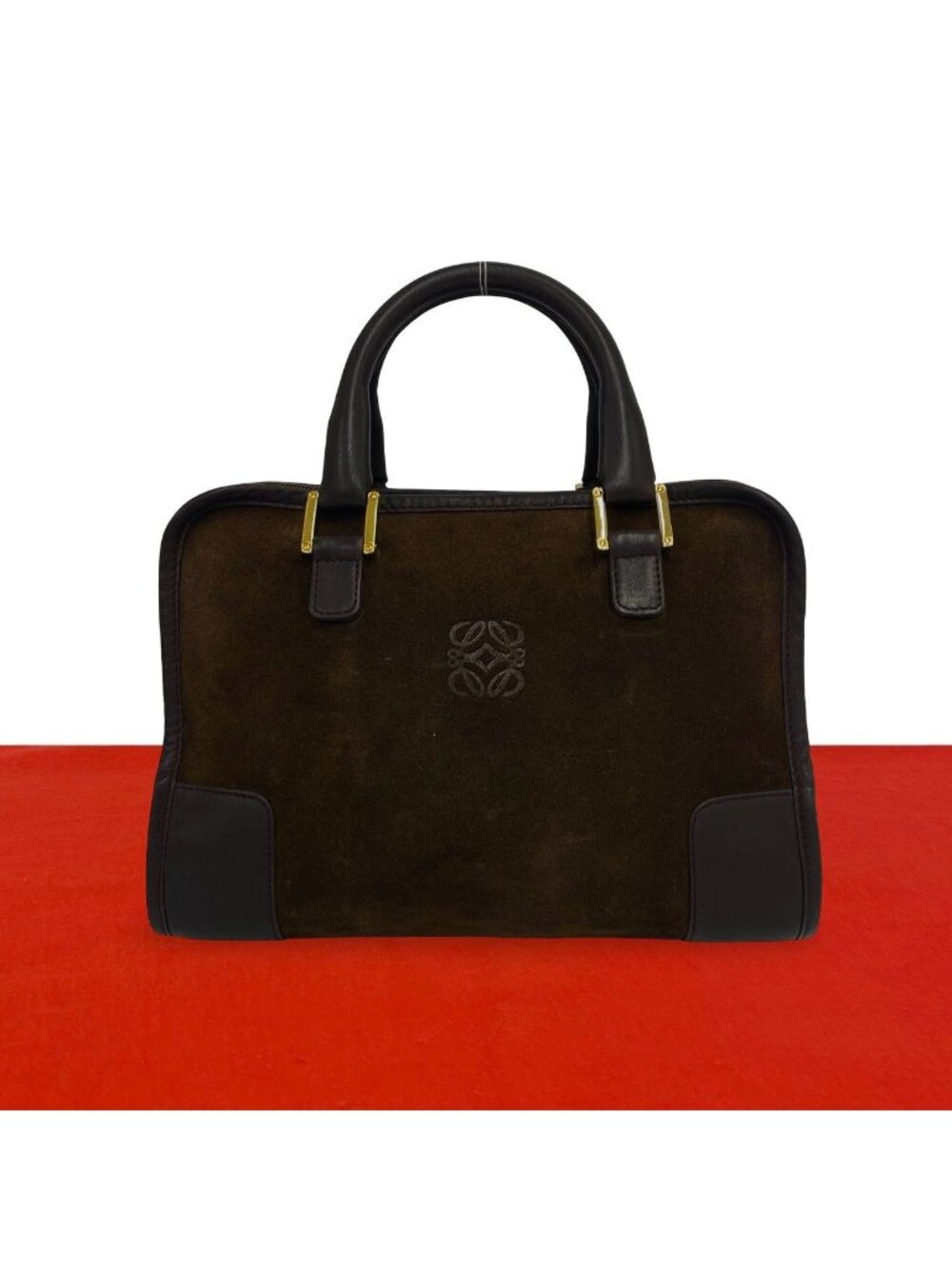 Loewe Vintage Amazona 28 Anagram Suede Leather Mini Boston Bag Brown